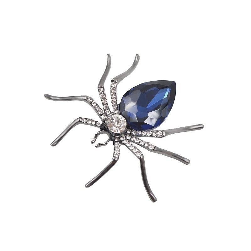 Broche araignée en cristal bleu