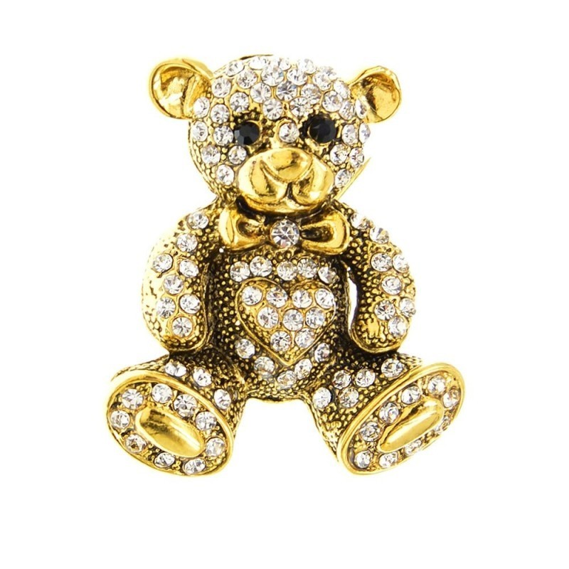 Pin's bijou enfant bébé métal doré pierre précieuse animal ours nounours  N5011