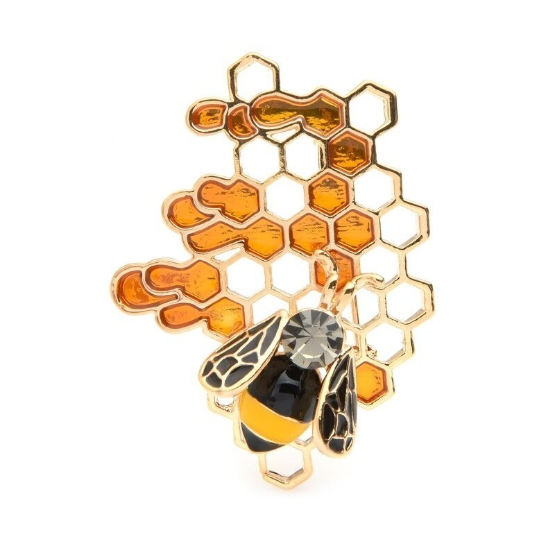 Broche abeille dans son essaim en émail jaune