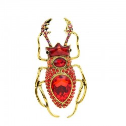 Broche scarabée en strass rouge
