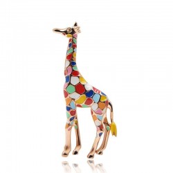 Broche girafe en émail multicolore