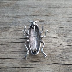 Broche cafard en émail marron de dos avec épingle visible