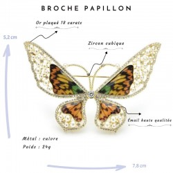 Broche papillon de luxe  avec pour Matériaux : Or plaqué 18 carats, zircon cubique, cuivre, émail haute qualité