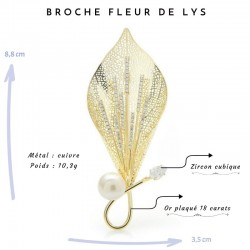 Broche fleur de lys de luxe  avec pour Matériaux : Or plaqué 18 carats, zircon cubique, cuivre