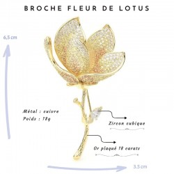 Broche fleur de lotus de luxe  avec pour Matériaux : Or plaqué 18 carats, zircon cubique, cuivre