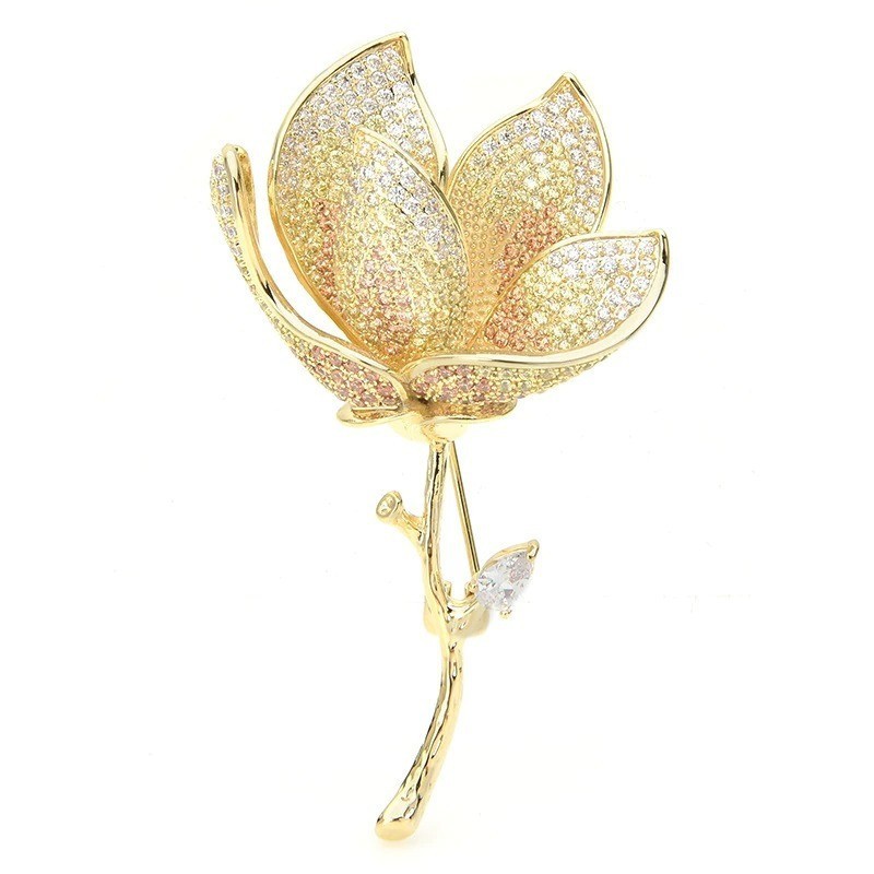 Broche fleur de lotus de luxe en OR plaqué