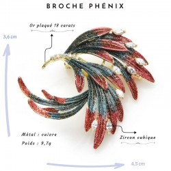 Broche Phénix de luxe  avec pour Matériaux : Or plaqué 18 carats, zircon cubique, cuivre, émail haute qualité